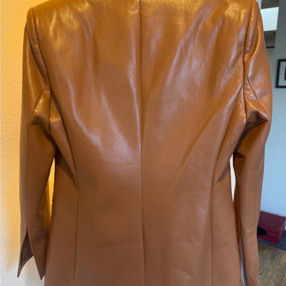 Alice + Olivia Tan Vegan Leather Blazer - Picture 2 of 6